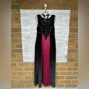 Cykxtees Sleeveless Maxi Dress Velvet Red Brocade VINTAGE 90's Y2K  XL